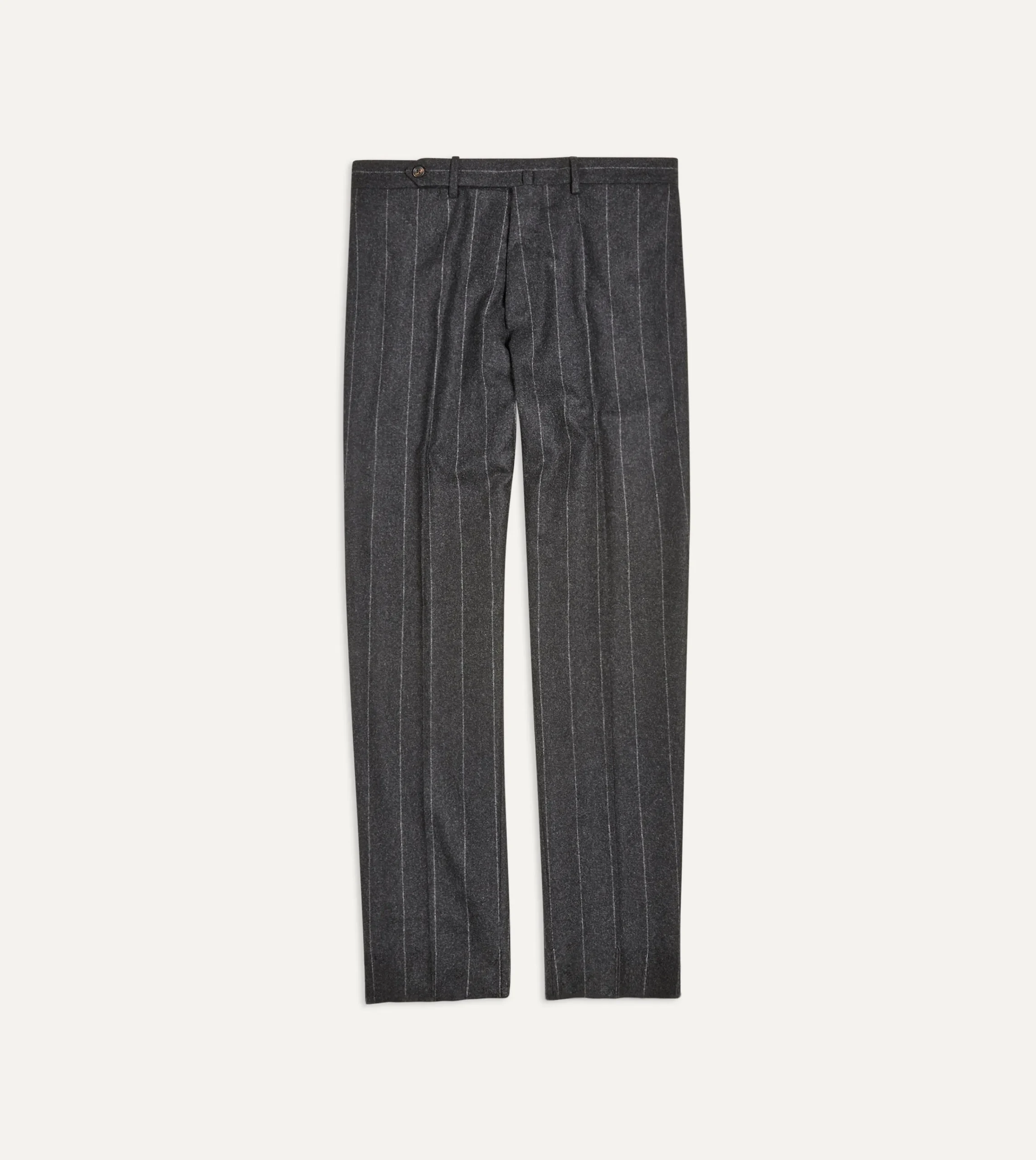 Drake’s Grey Chalkstripe Wool Flannel Flat Front Trouser