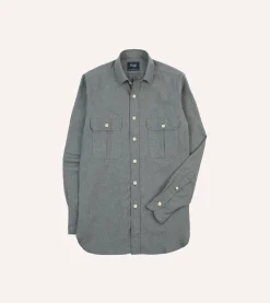Drake’s Cotton Flannel Two-Pocket Work Shirt
