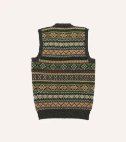 Drake’s Grey Fair Isle Lambswool Sleeveless V-Neck Jumper