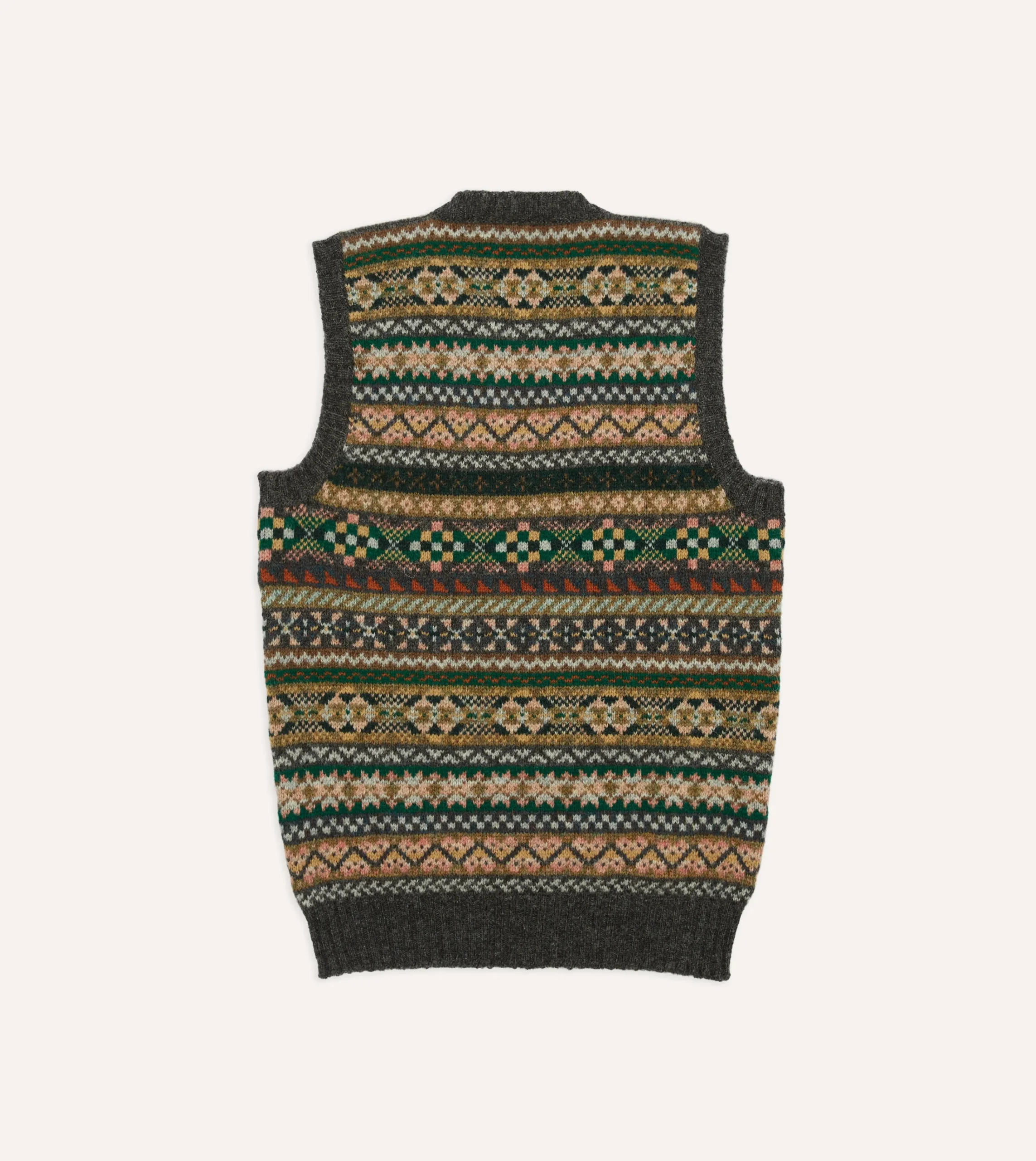 Drake’s Grey Fair Isle Lambswool Sleeveless V-Neck Jumper