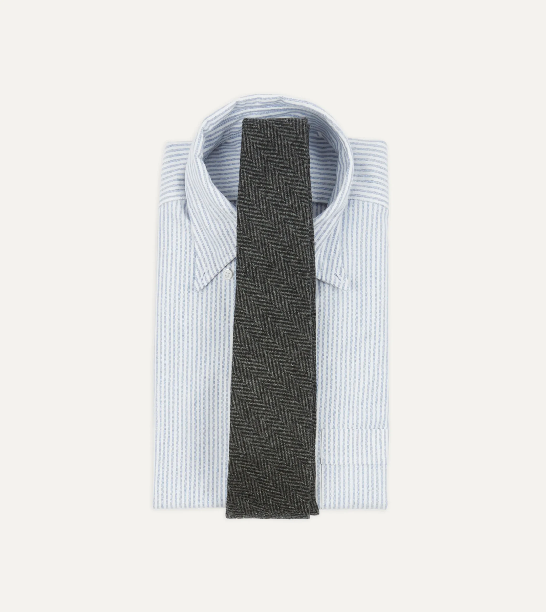 Drake’s Grey Herringbone Hand Rolled Wool Tie