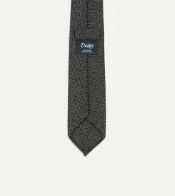 Drake’s Grey Herringbone Hand Rolled Wool Tie