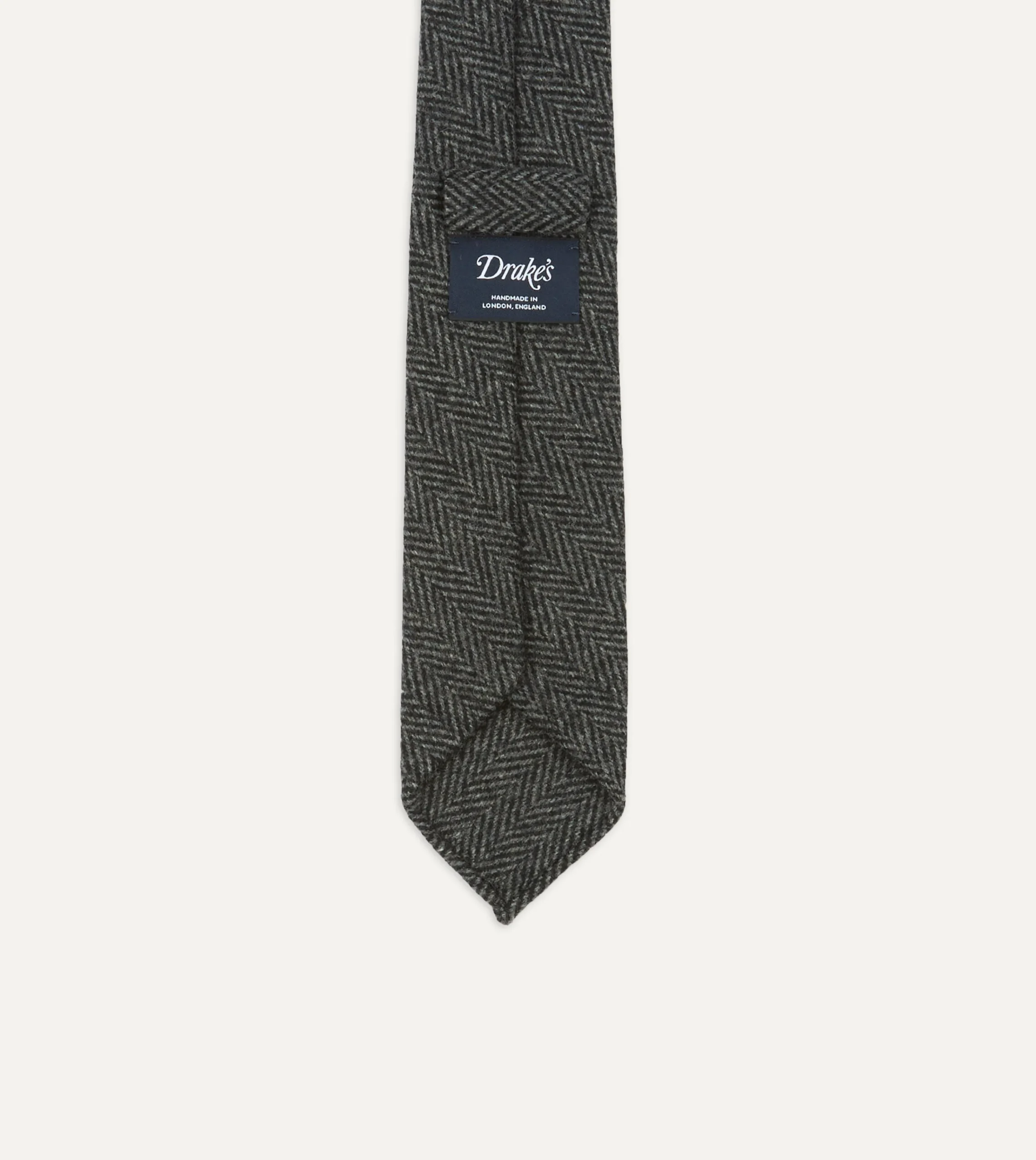 Drake’s Grey Herringbone Hand Rolled Wool Tie
