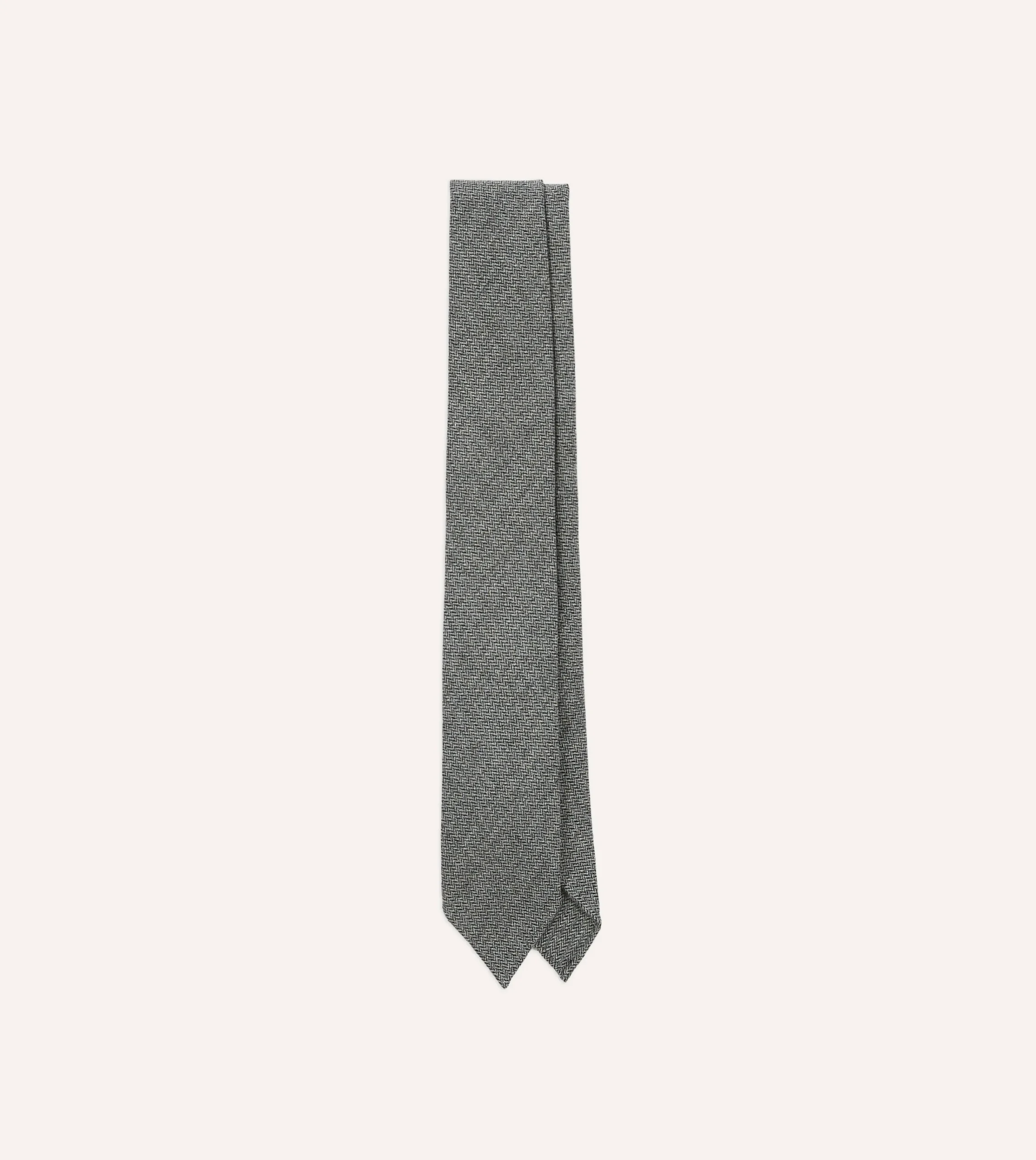 Drake’s Grey Herringbone Hand Rolled Wool Tie