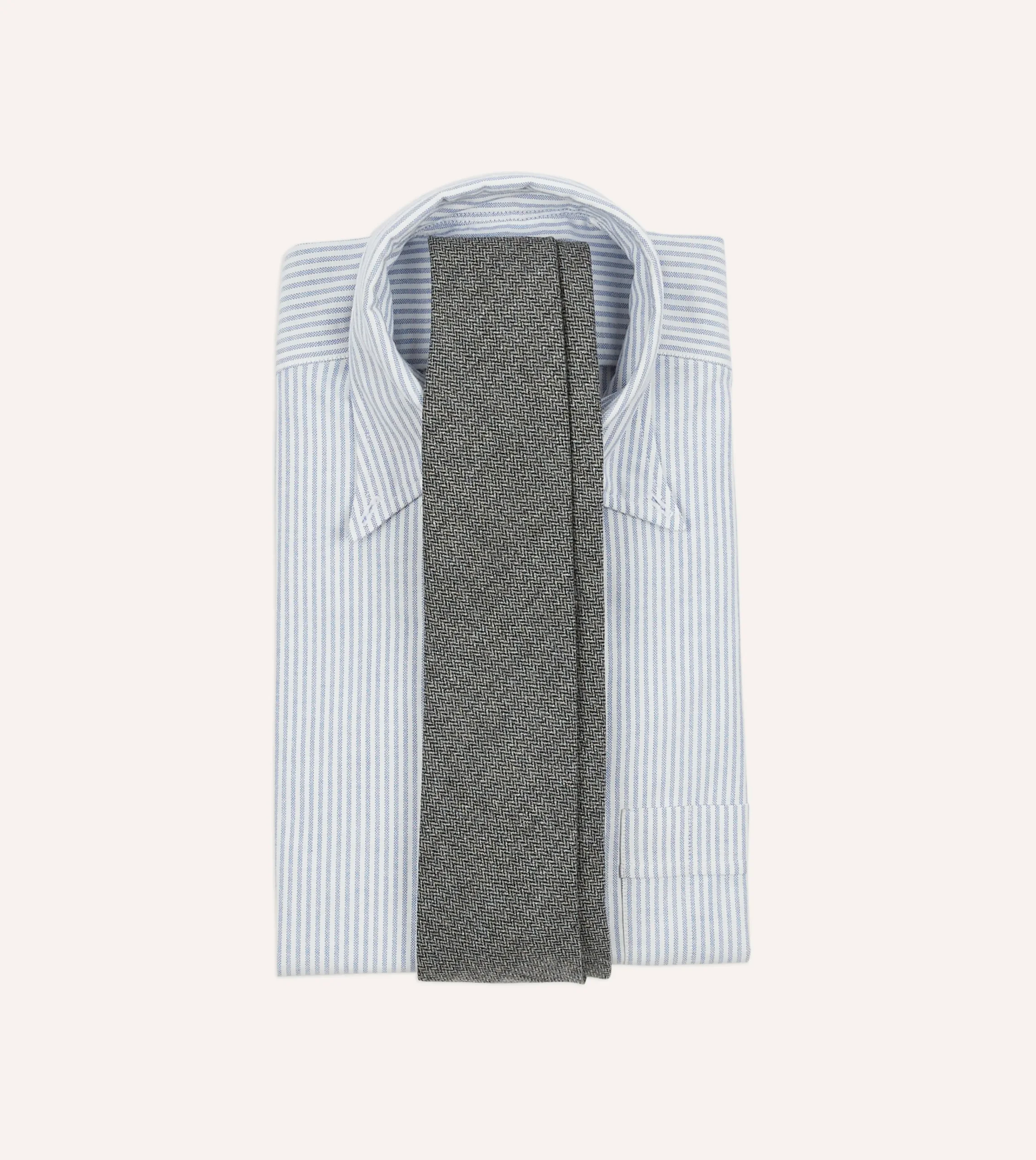 Drake’s Grey Herringbone Hand Rolled Wool Tie