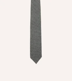 Drake’s Grey Herringbone Hand Rolled Wool Tie