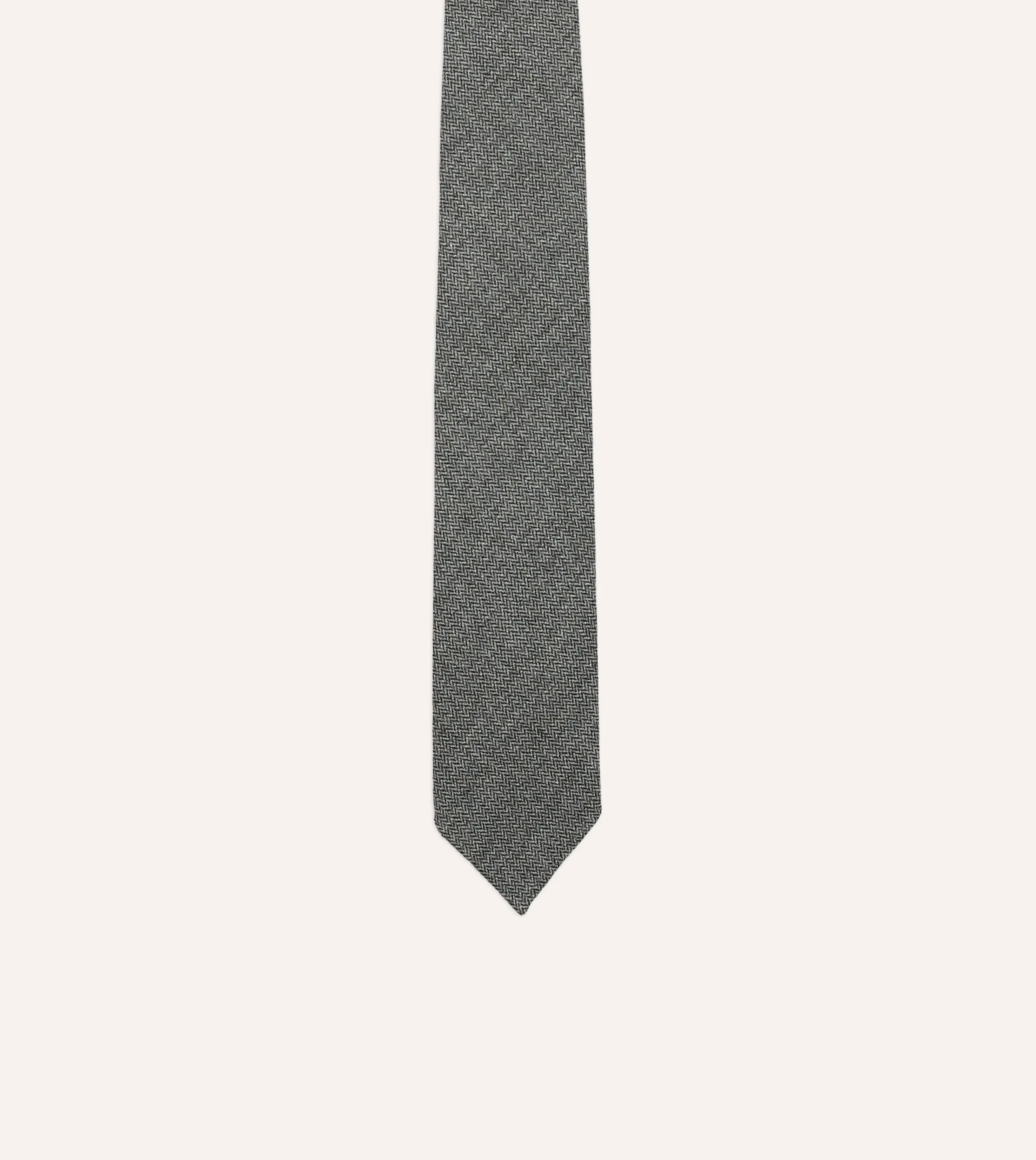 Drake’s Grey Herringbone Hand Rolled Wool Tie