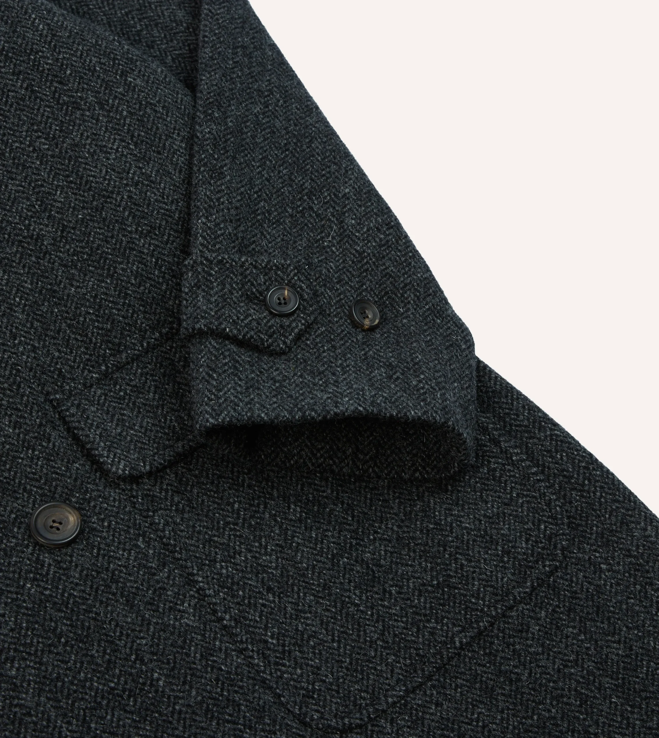Drake’s Grey Herringbone Wool Double-Breasted Raglan Coat
