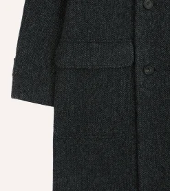 Drake’s Grey Herringbone Wool Double-Breasted Raglan Coat