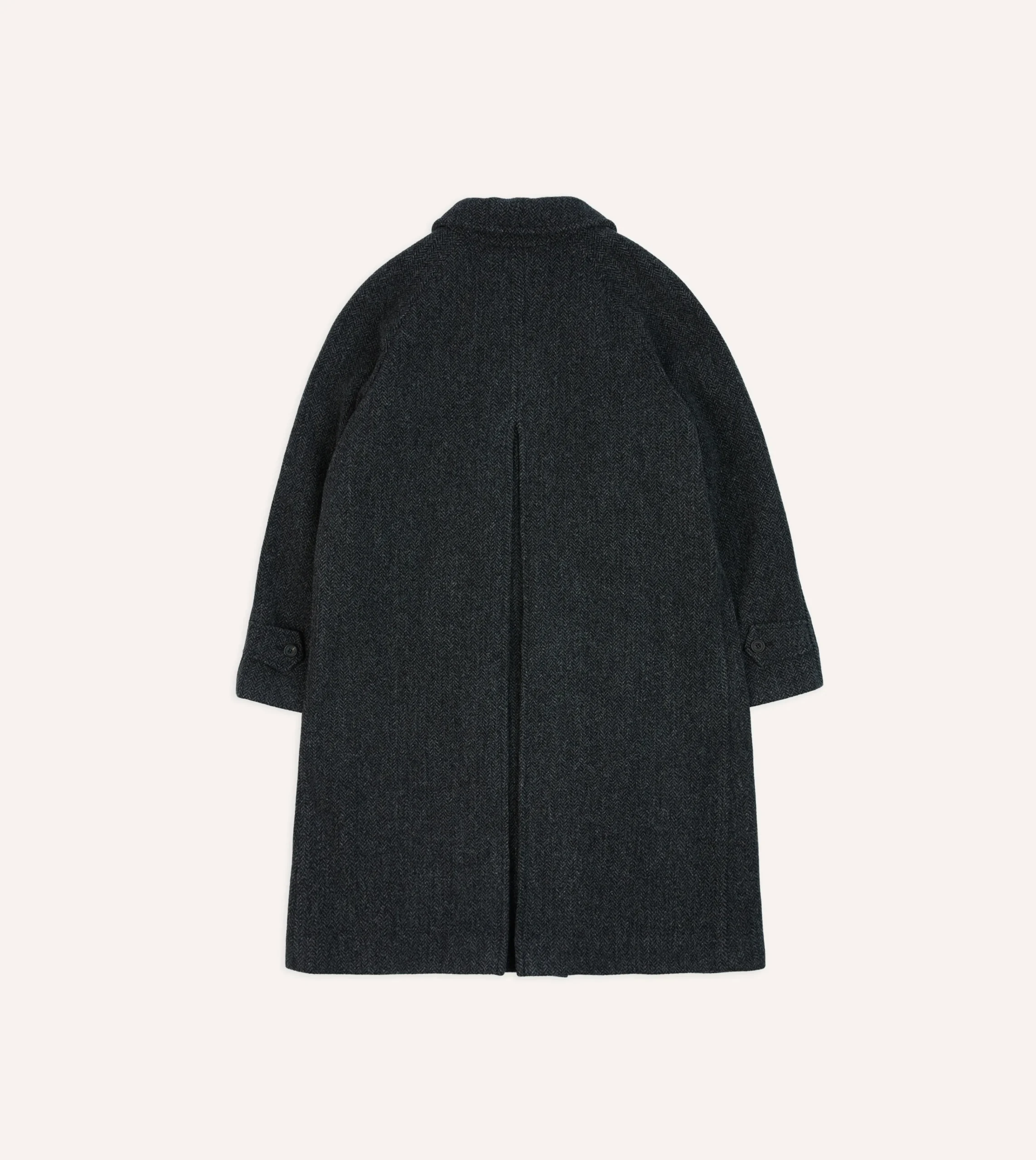Drake’s Grey Herringbone Wool Double-Breasted Raglan Coat
