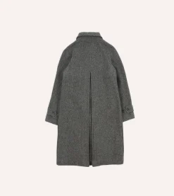 Drake’s Grey Herringbone Wool Raglan Coat