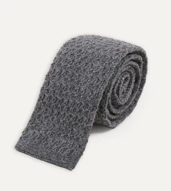 Drake’s Grey Knitted Cashmere Wool Solid Colour Tie