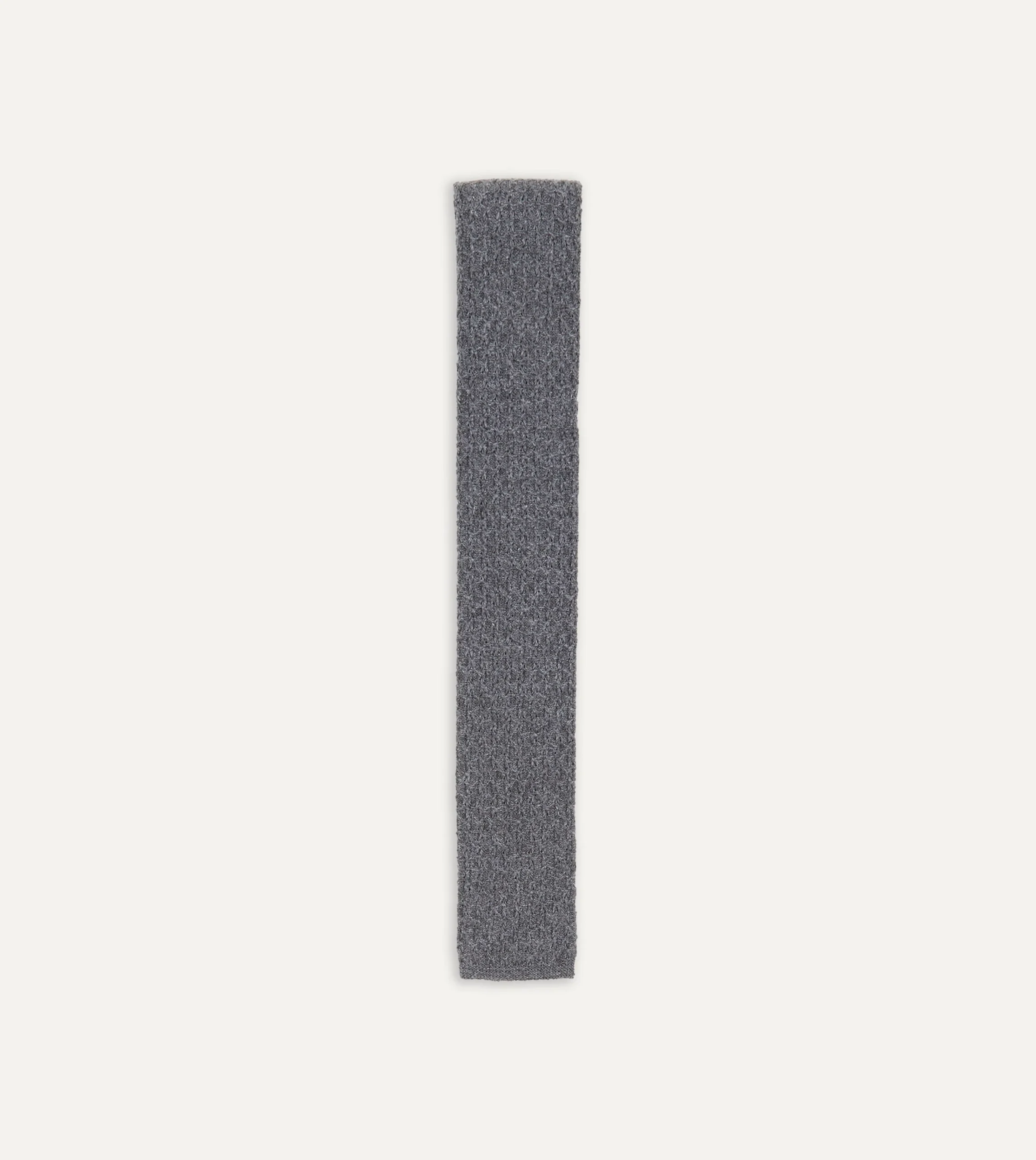 Drake’s Grey Knitted Cashmere Wool Solid Colour Tie