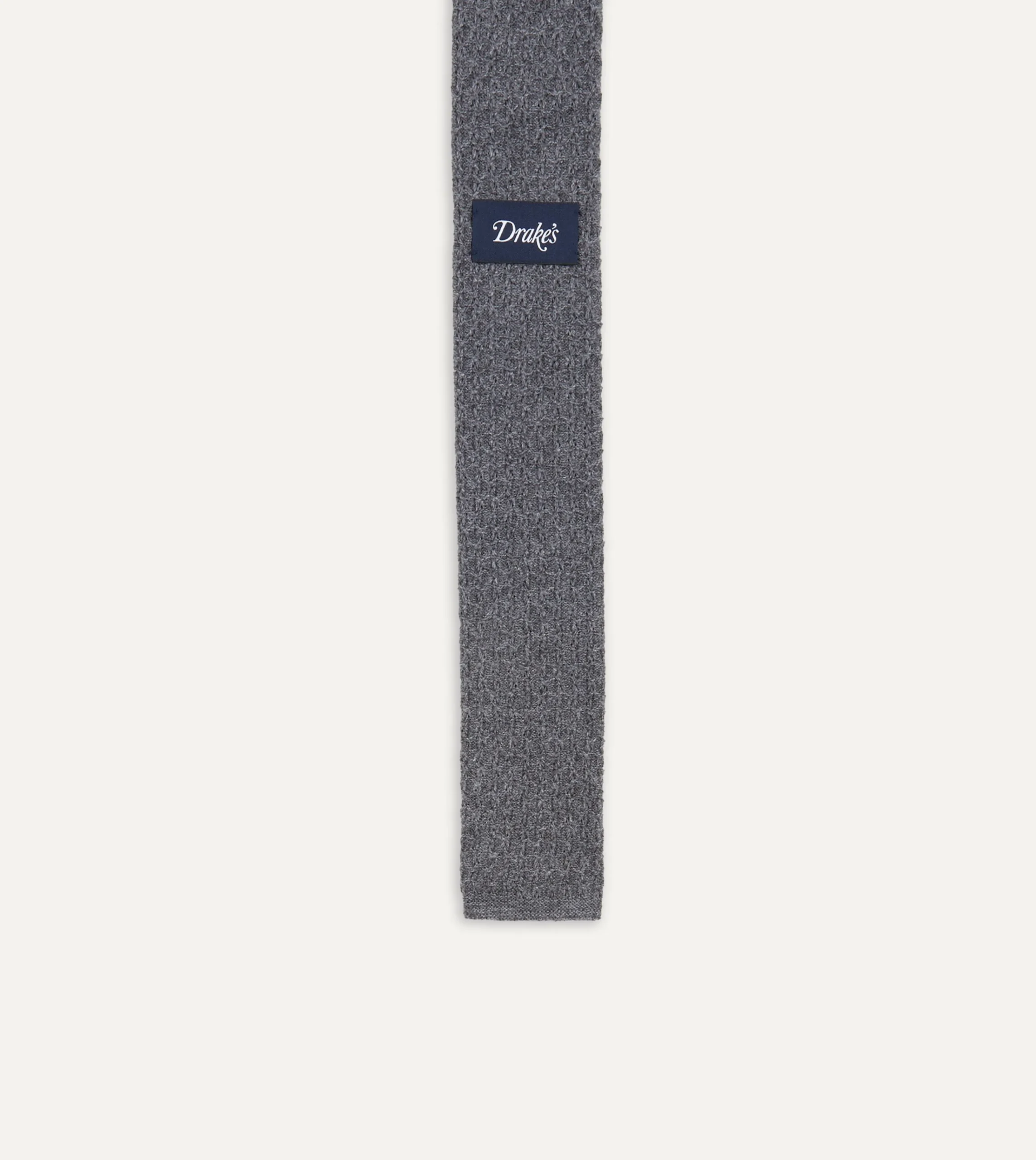 Drake’s Grey Knitted Cashmere Wool Solid Colour Tie