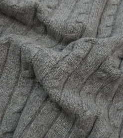 Drake’s Grey Lambswool 6 Button Cable Knit Cardigan