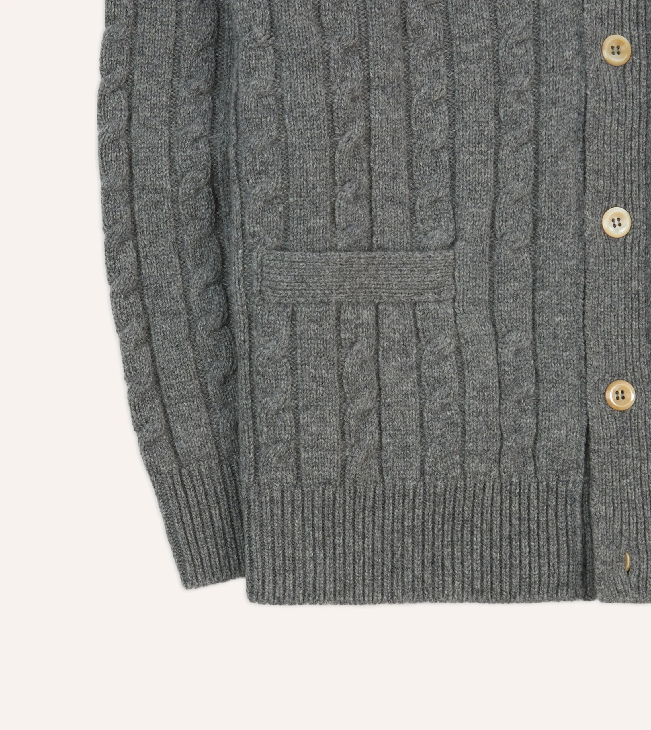 Drake’s Grey Lambswool 6 Button Cable Knit Cardigan