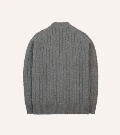 Drake’s Grey Lambswool 6 Button Cable Knit Cardigan