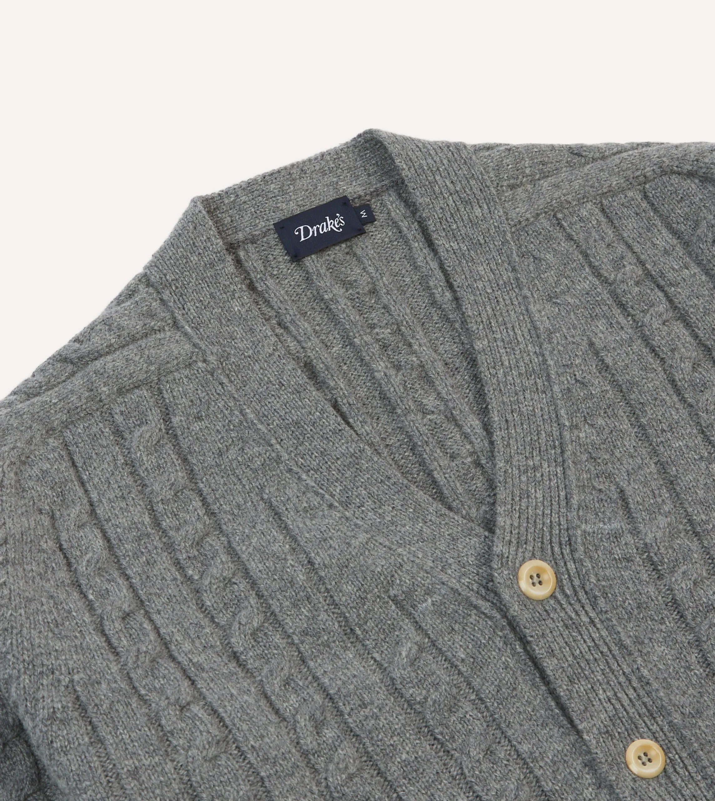 Drake’s Grey Lambswool 6 Button Cable Knit Cardigan