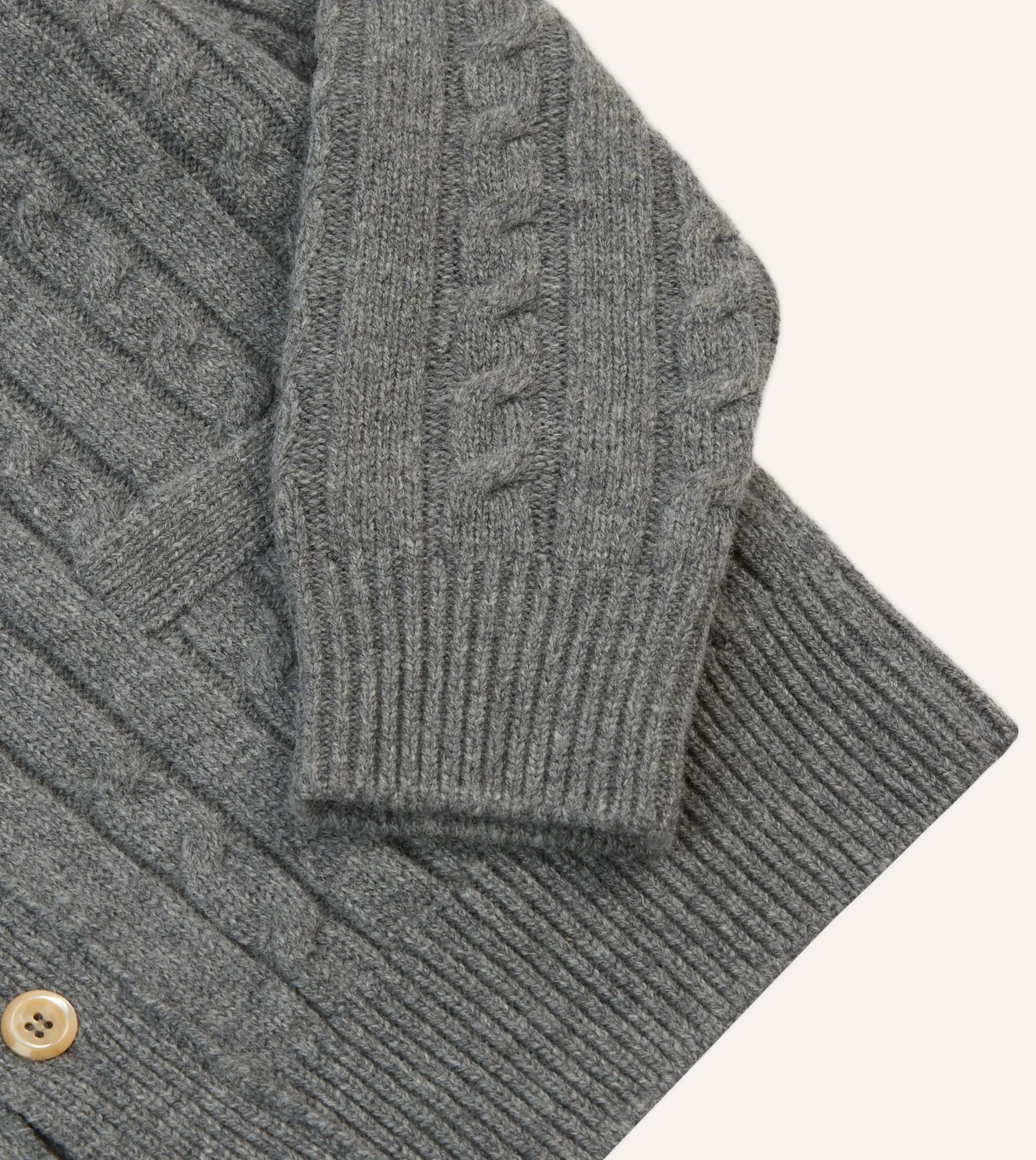 Drake’s Grey Lambswool 6 Button Cable Knit Cardigan