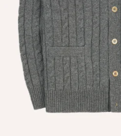 Drake’s Grey Lambswool 6 Button Cable Knit Cardigan