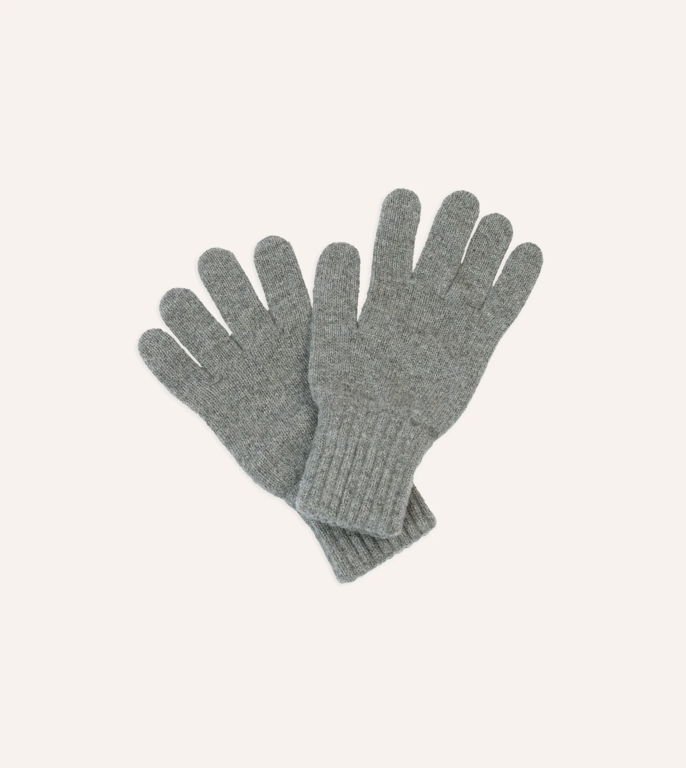 Drake’s Grey Lambswool Knitted Gloves
