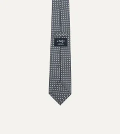 Drake’s Grey Mini Circular Dot Silk Self Tipped Tie