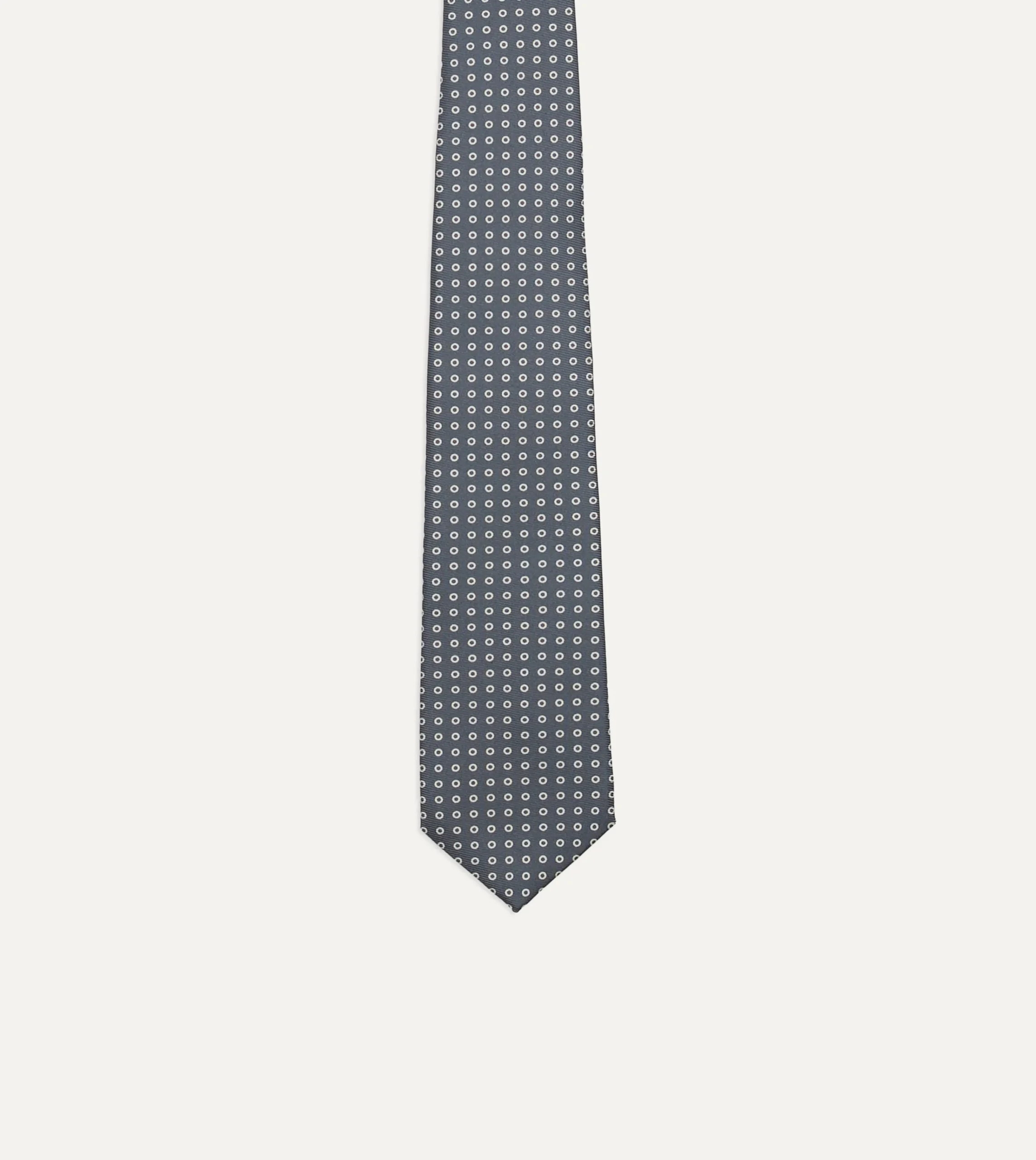 Drake’s Grey Mini Circular Dot Silk Self Tipped Tie