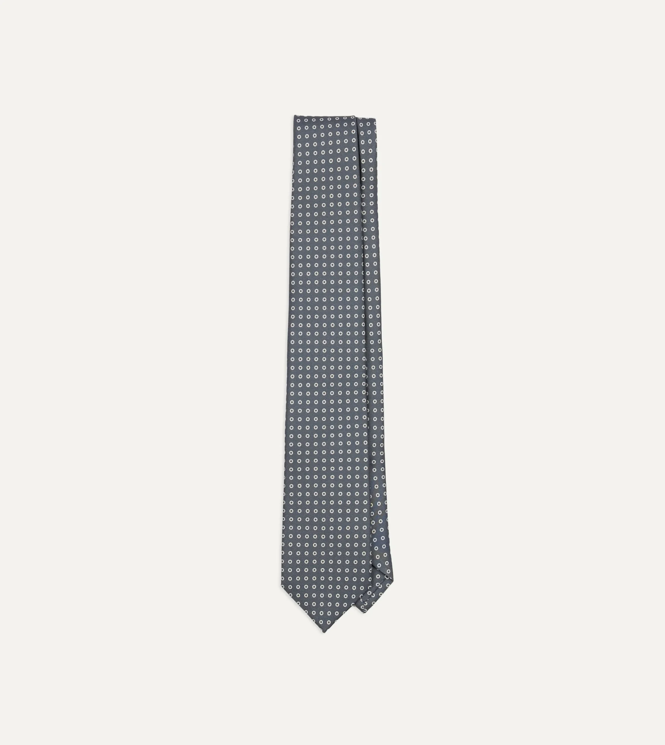 Drake’s Grey Mini Circular Dot Silk Self Tipped Tie