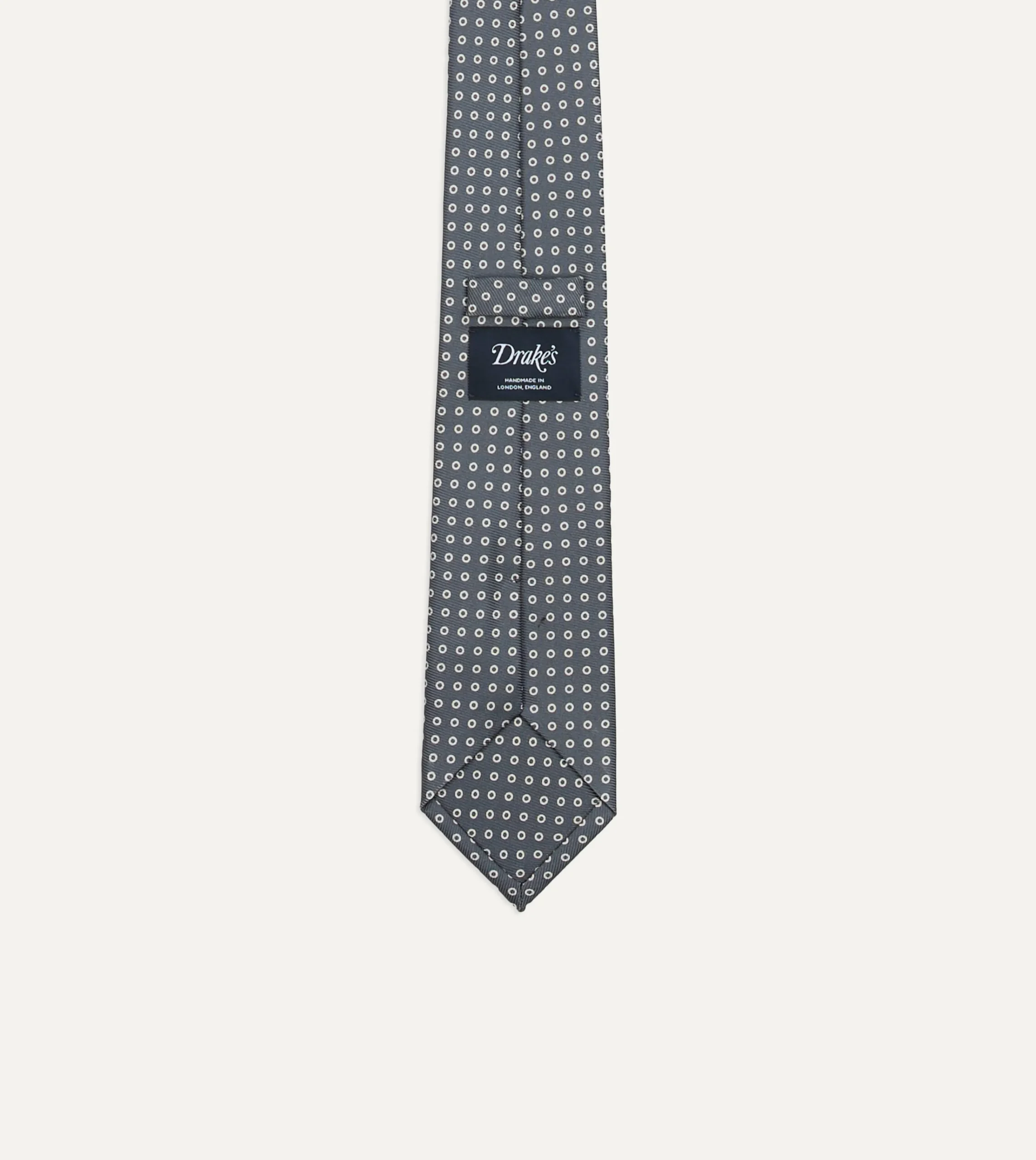 Drake’s Grey Mini Circular Dot Silk Self Tipped Tie