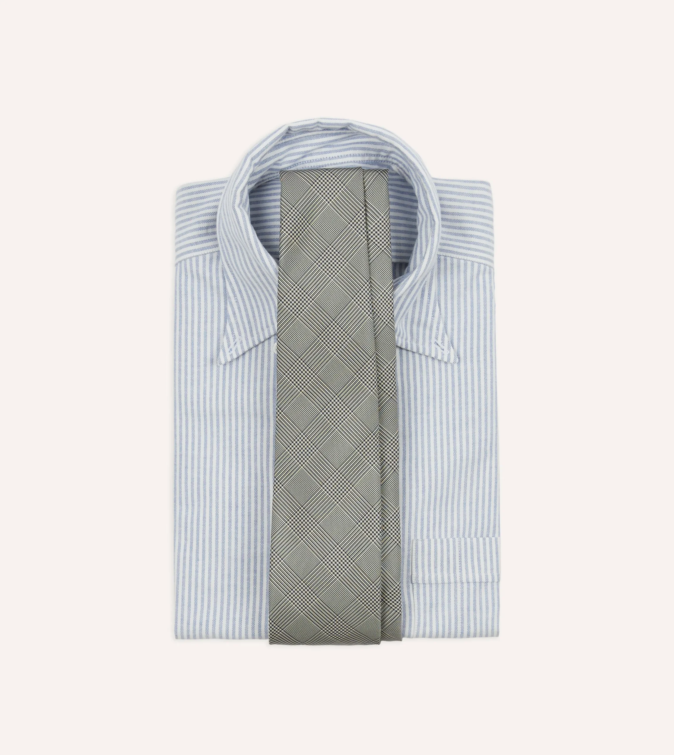 Drake’s Grey Prince Of Wales Check Tipped Silk Tie