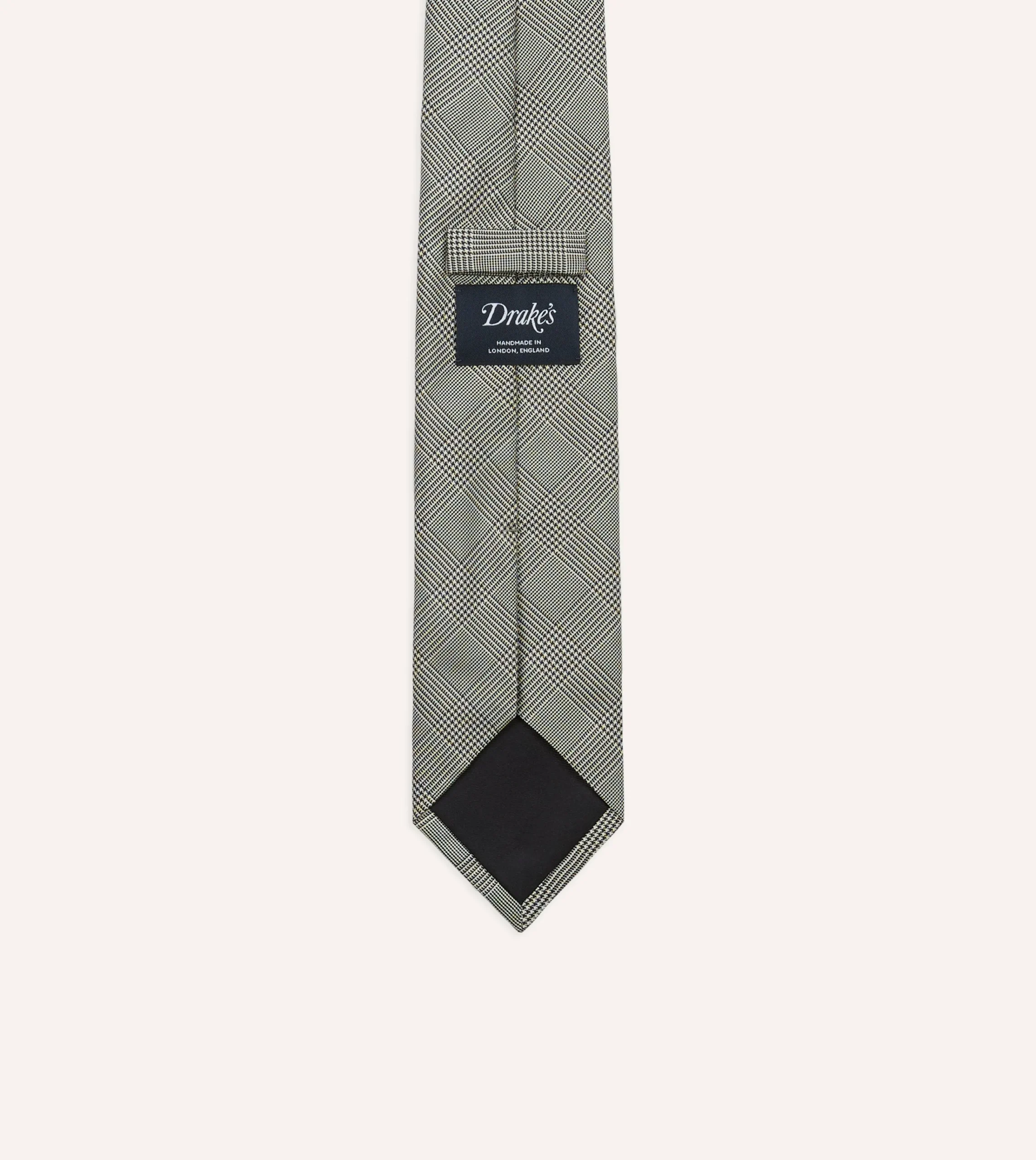 Drake’s Grey Prince Of Wales Check Tipped Silk Tie