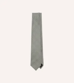 Drake’s Grey Prince Of Wales Check Tipped Silk Tie