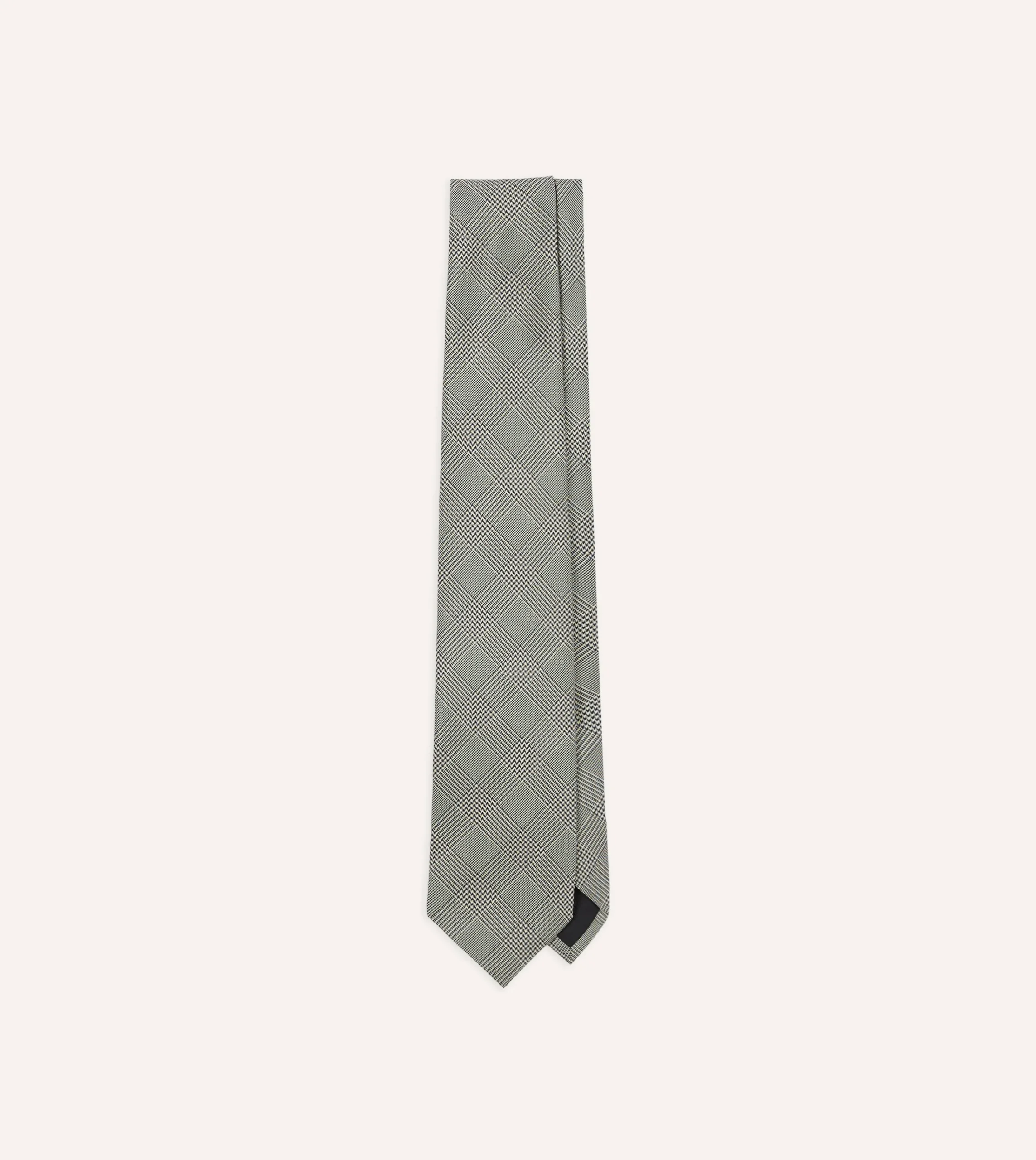 Drake’s Grey Prince Of Wales Check Tipped Silk Tie