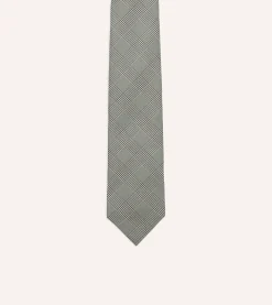 Drake’s Grey Prince Of Wales Check Tipped Silk Tie
