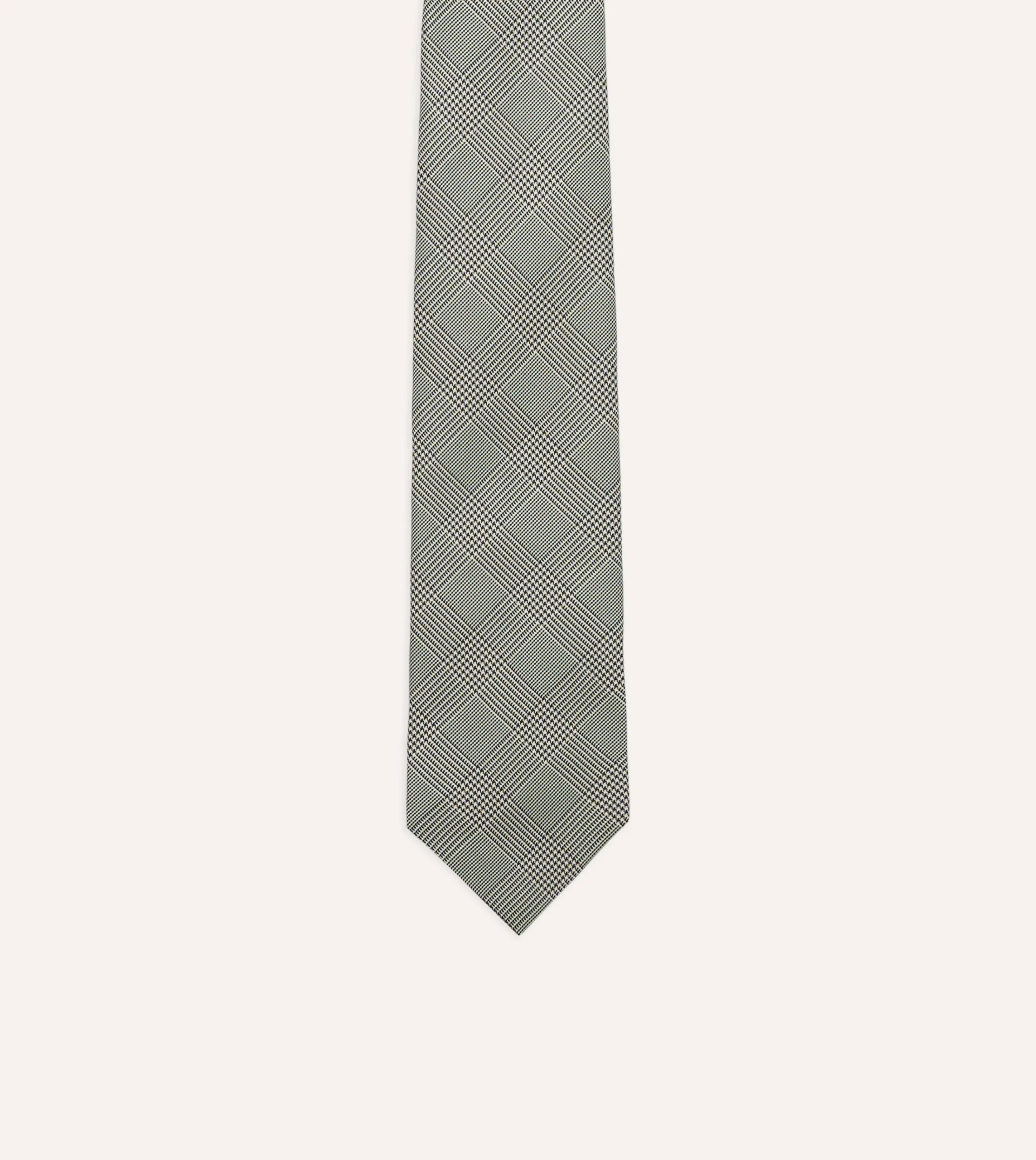 Drake’s Grey Prince Of Wales Check Tipped Silk Tie