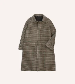 Drake’s Houndstooth Check Wool Raglan Coat