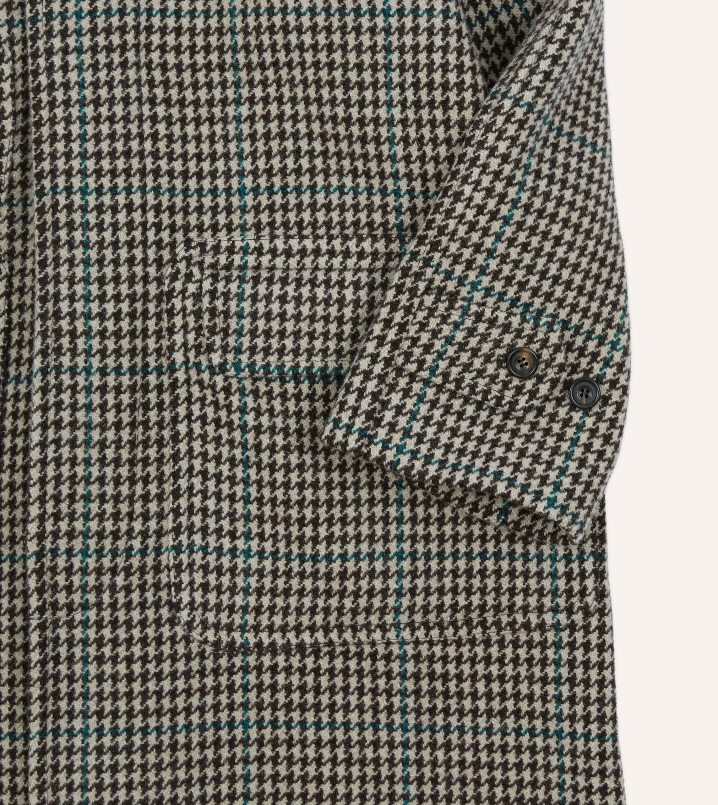 Drake’s Houndstooth Check Wool Raglan Coat