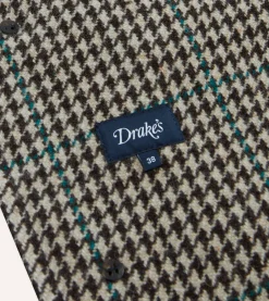 Drake’s Houndstooth Check Wool Raglan Coat