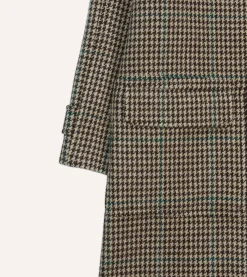 Drake’s Houndstooth Check Wool Raglan Coat