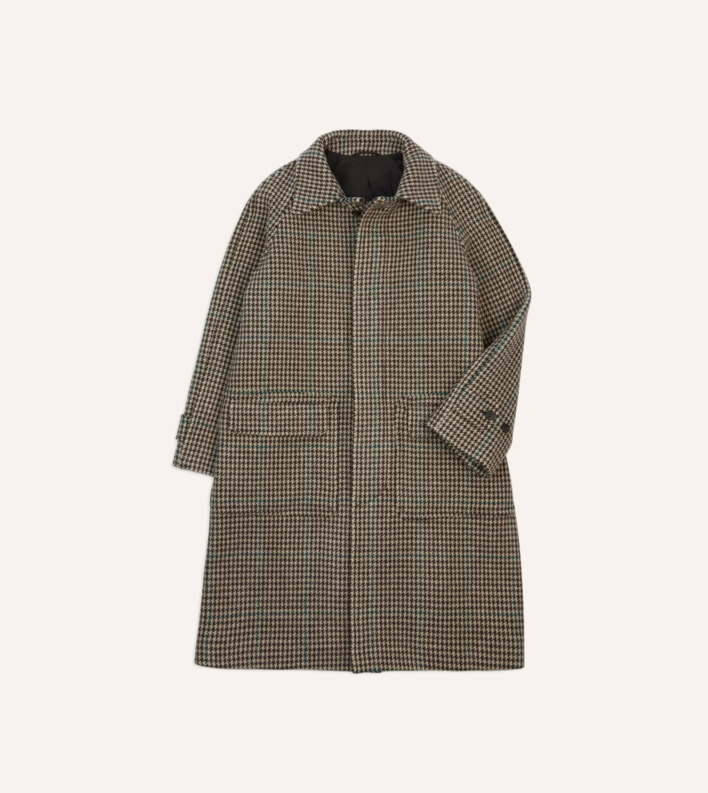 Drake’s Houndstooth Check Wool Raglan Coat