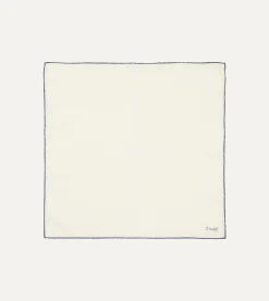 Drake’s Ivory And Blue Shoestring Border Silk Pocket Square