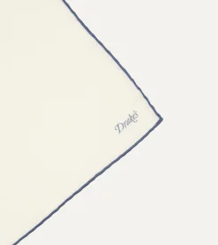 Drake’s Ivory And Blue Shoestring Border Silk Pocket Square