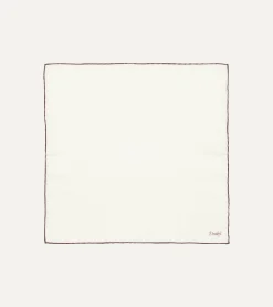 Drake’s Ivory And Brown Shoestring Border Silk Pocket Square