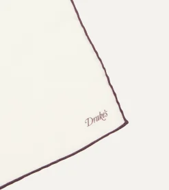 Drake’s Ivory And Brown Shoestring Border Silk Pocket Square