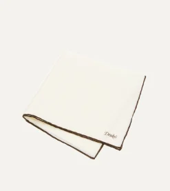 Drake’s Ivory And Brown Shoestring Border Silk Pocket Square