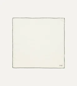 Drake’s Ivory And Green Shoestring Border Silk Pocket Square