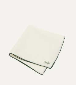 Drake’s Ivory And Green Shoestring Border Silk Pocket Square