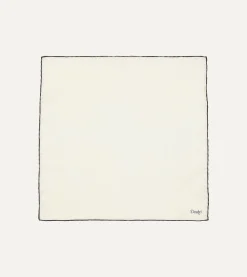Drake’s Ivory And Navy Shoestring Border Silk Pocket Square