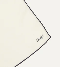 Drake’s Ivory And Navy Shoestring Border Silk Pocket Square