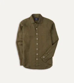 Drake’s Linen Spread Collar Shirt